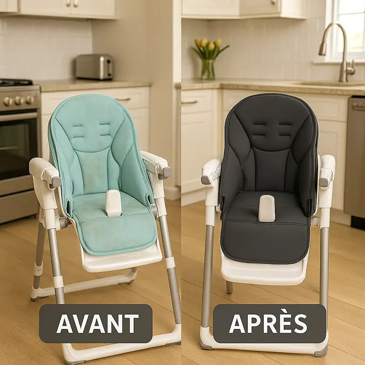Image avant-apres d’une chaise haute pour enfant.