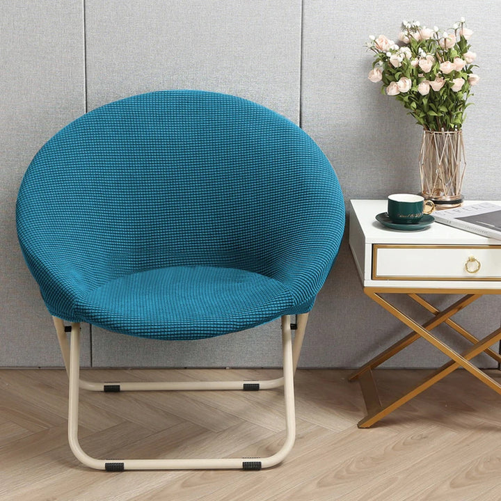 Housse de chaise ronde en jacquard Amélia de couleur bleu turquoise