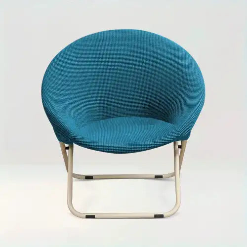 Housse de chaise ronde en jacquard  Amélia de couleur bleu canard sur fond beige