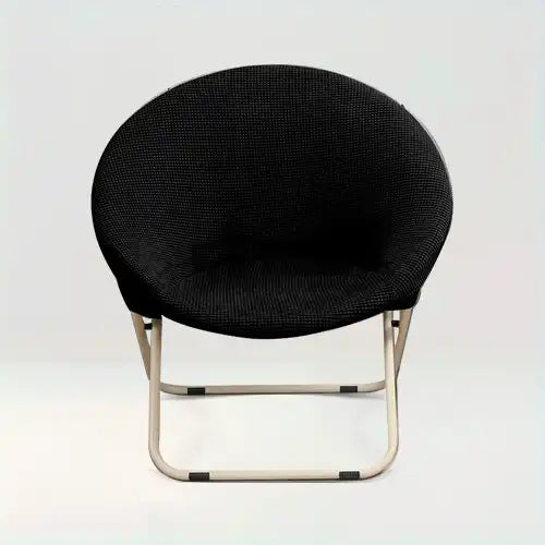 Housse de chaise ronde en jacquard  Amélia de couleur noir sur fond beige
