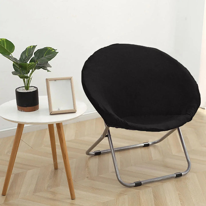 Housse de chaise ronde en tissu lisse Éléna de couleur noir