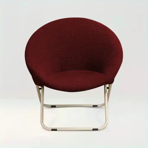 Housse de chaise ronde en jacquard  Amélia de couleur bordeaux sur fond beige