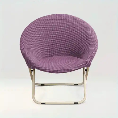Housse de chaise ronde en jacquard  Amélia de couleur violet sur fond beige