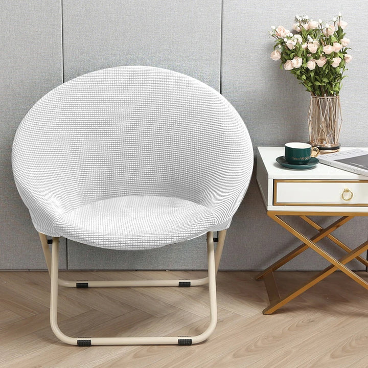 Housse de chaise ronde en jacquard Amélia de couleur blanc