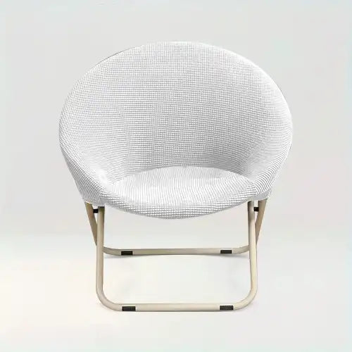 Housse de chaise ronde en jacquard  Amélia de couleur blanc sur fond beige