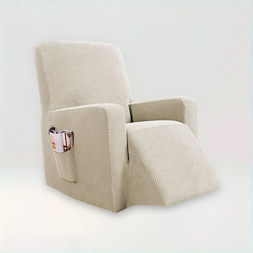 Housse de fauteuil relax inclinable en jacquard - Nancy de couleur taupe sur fond beige