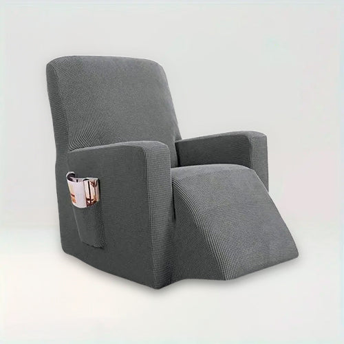 Housse de fauteuil relax inclinable en jacquard - Nancy de couleur gris clair sur fond beige