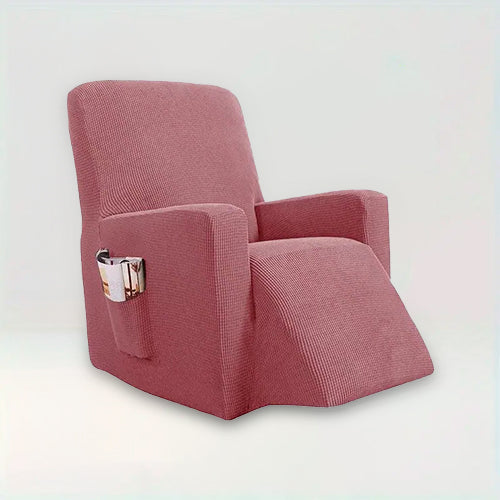 Housse de fauteuil relax inclinable en jacquard - Nancy de couleur rose sur fond beige