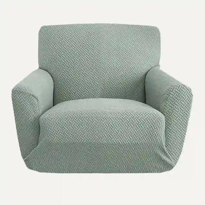 Housse de fauteuil en jacquard de couleur vert clair sur fond beige