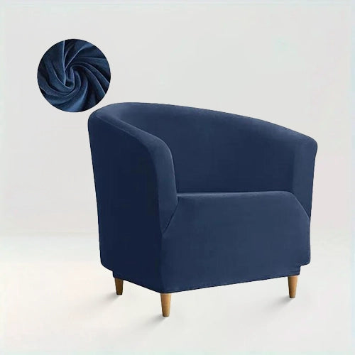 Housse de fauteuil en velours - Louisa de couleur bleu marine sur fond beige