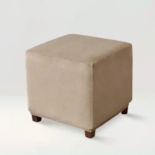 Housse de repose pied carré en velours Wendy de couleur ivoire sur fond beige