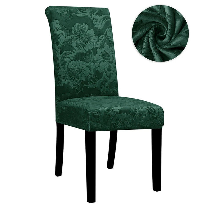 Housse de chaise en jacquard avec motifs feuilles Natalia de couleur vert