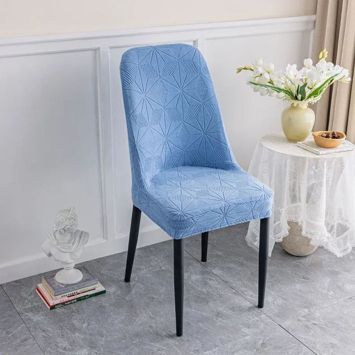 Housse de chaise ovale en Jacquard forme étoilée Lya de couleur bleu