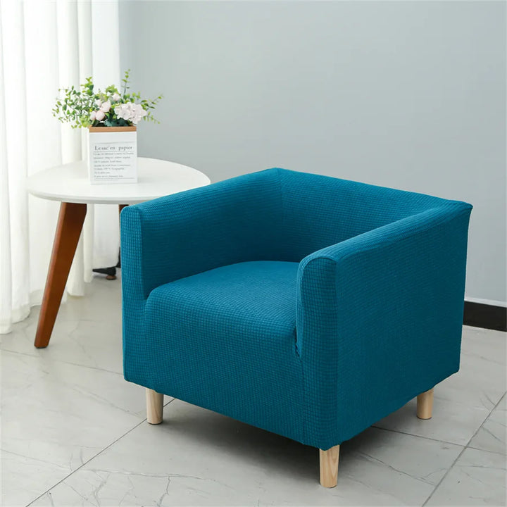 Housse de fauteuil carré en jacquard Armanda de couleur bleu canard