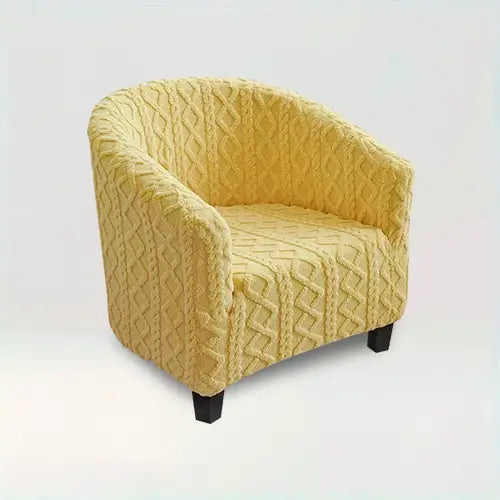 Housse de fauteuil cabriolet en tissu épais Annabelle de couleur jaune sur fond beige