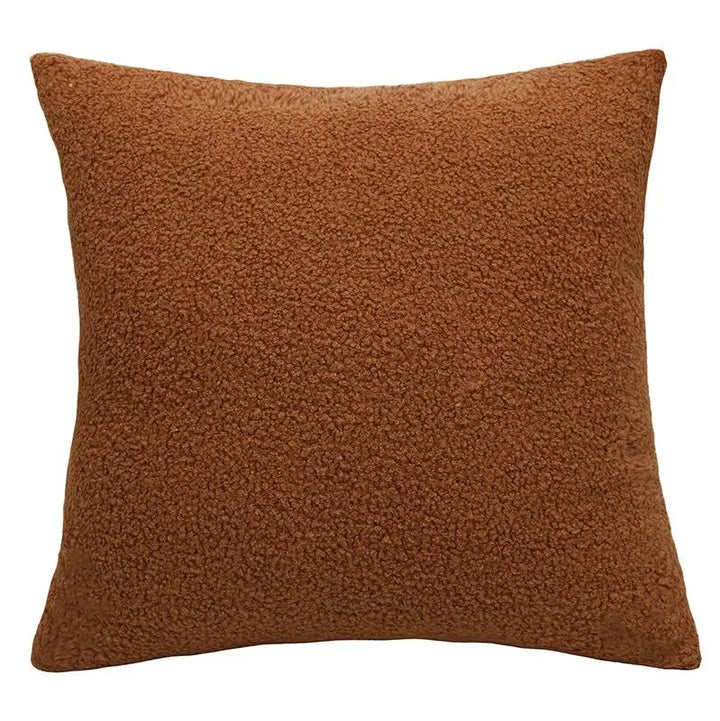 Housse de coussin en velours effet nounours Agustina de couleur brun