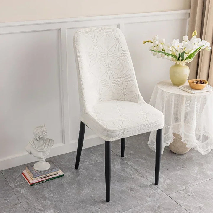Housse de chaise ovale en Jacquard forme étoilée Lya de couleur blanc