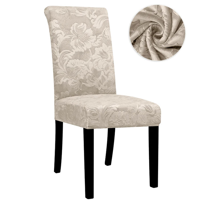 Housse de chaise en jacquard avec motifs feuilles Natalia de couleur crème