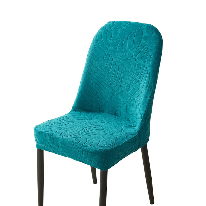 Housse de chaise arrondie en jacquard effet fleuri Léandra de couleur bleu turquoise