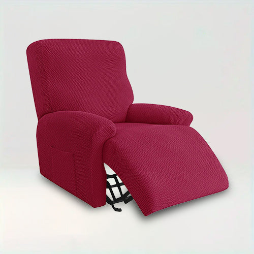 Housse de fauteuil inclinable en jacquard effet tressé - Kamelia de couleur bordeaux sur fond beige 