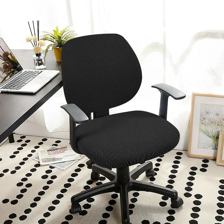 Housse de chaise de bureau en jacquard effet tressé Teresa de couleur noir avec décor