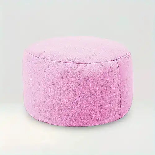 Housse de pouf rond en tissu Assia de couleur violet clair sur fond beige