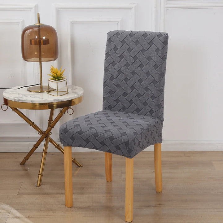 Housse de chaise en jacquard à carreaux Virginia de couleur gris