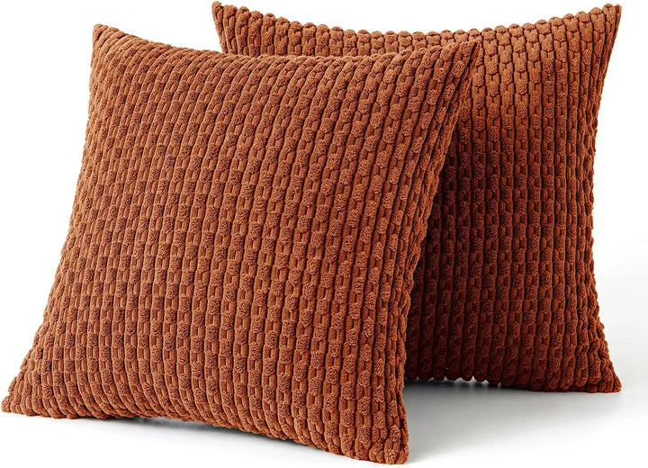 Housse de coussin en velours rayés Delfina de couleur orange