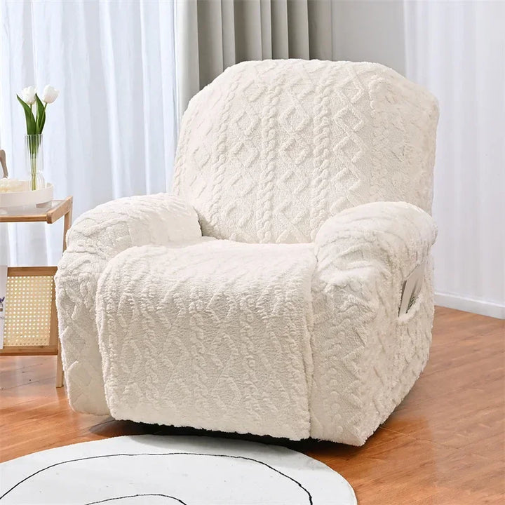 Housse de fauteuil inclinable en tissu peluche épais Elisa de couleur blanc