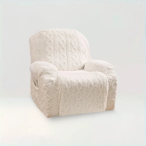 Housse de fauteuil inclinable en tissu peluche épais - Elisa de couleur blanc sur fond beige