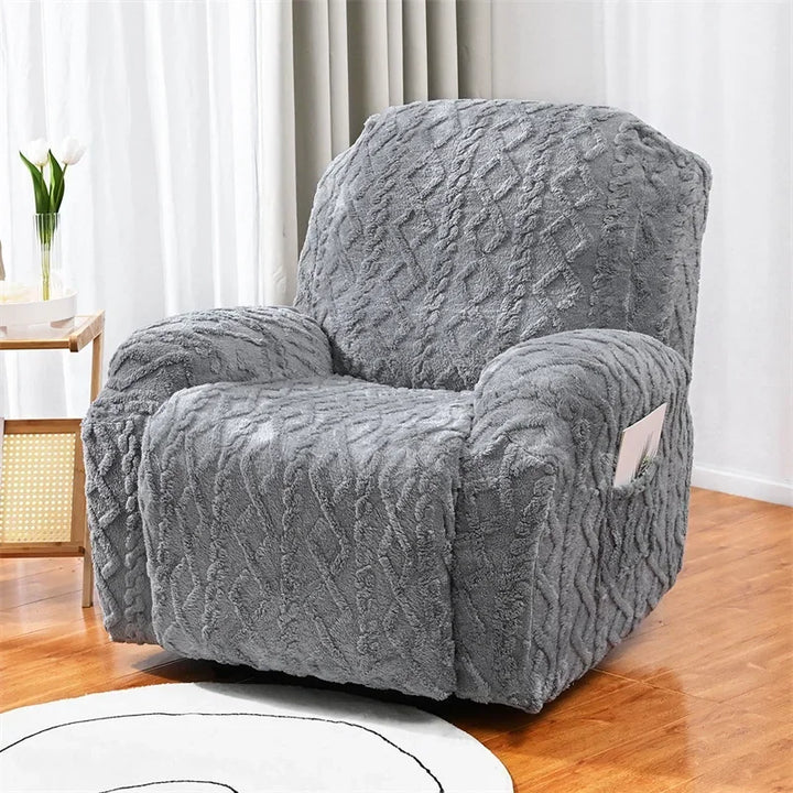 Housse de fauteuil inclinable en tissu peluche épais Elisa de couleur gris