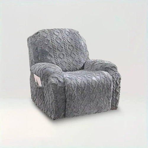 Housse de fauteuil inclinable en tissu peluche épais - Elisa de couleur gris sur fond beige