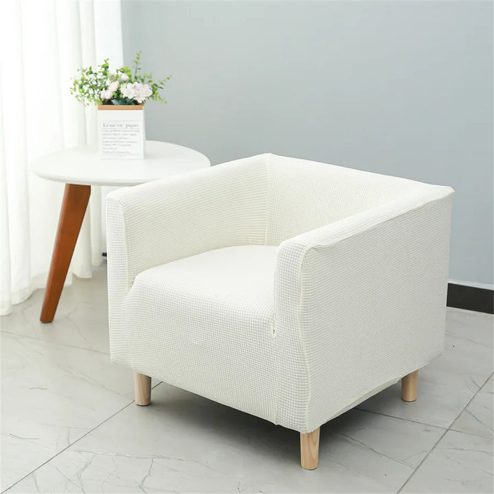 Housse de fauteuil carré en jacquard Armanda de couleur blanc