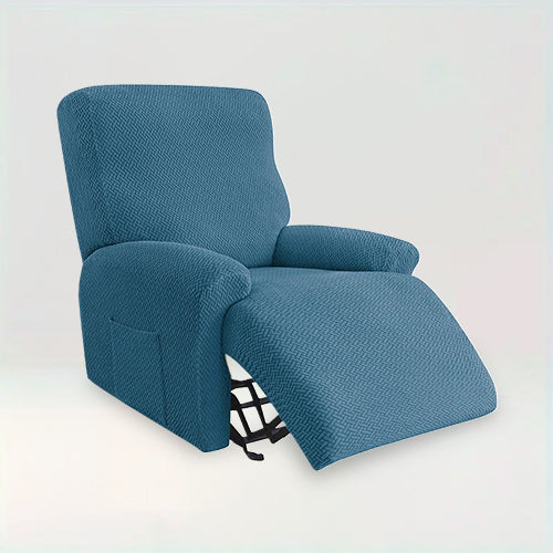 Housse de fauteuil inclinable en jacquard effet tressé - Kamelia de couleur bleu clair sur fond beige 