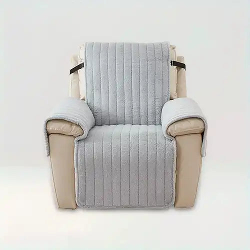 Protège fauteuil relax effet fourrure Rose de couleur gris sur fond beige