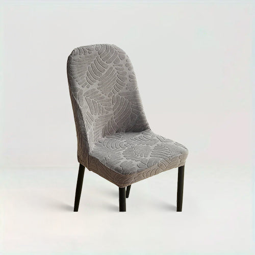 Housse de chaise arrondie en jacquard effet floral - Léandra de couleur gris clair sur fond beige