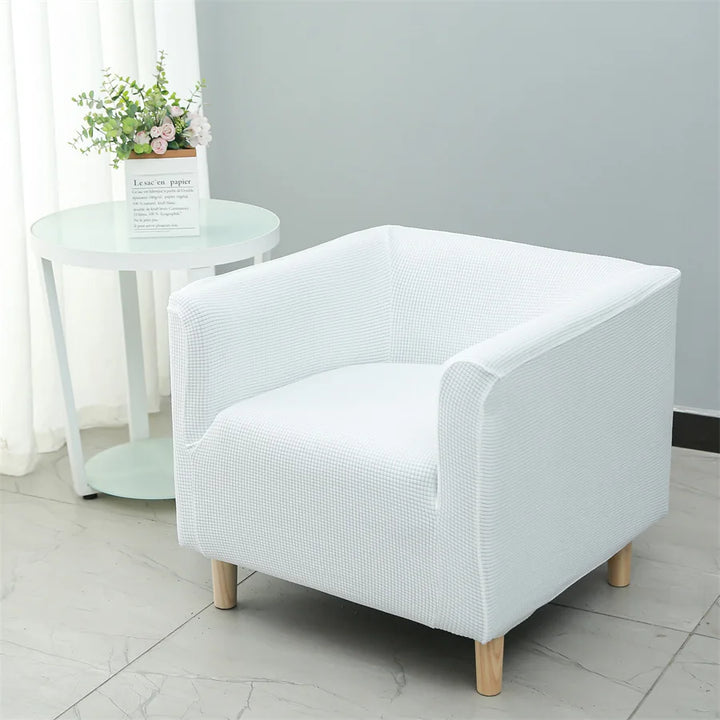 Housse de fauteuil carré en jacquard Armanda de couleur blanc