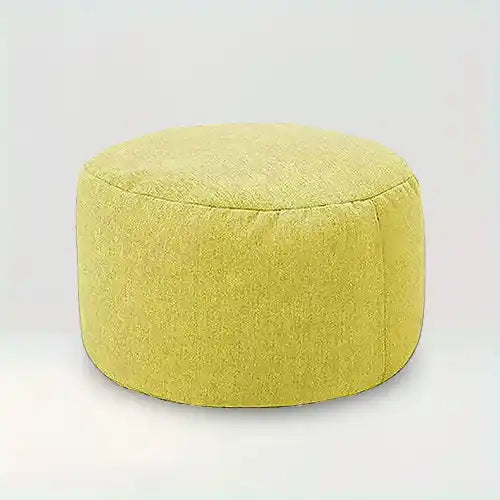 Housse de pouf rond en tissu Assia de couleur vert sur fond beige