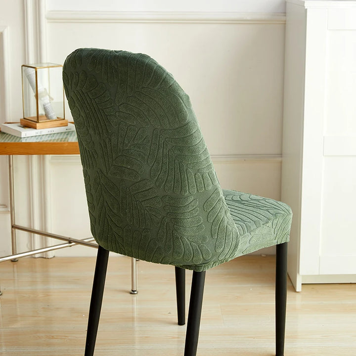 Housse de chaise arrondie en jacquard effet fleuri Léandra de couleur vert vue arrière