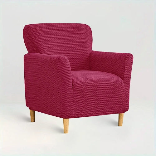 Housse de fauteuil club en jacquard effet tressé - Rosa de couleur bordeaux sur fond beige