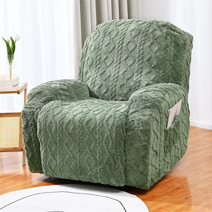 Housse de fauteuil inclinable en tissu peluche épais Elisa de couleur blancvert