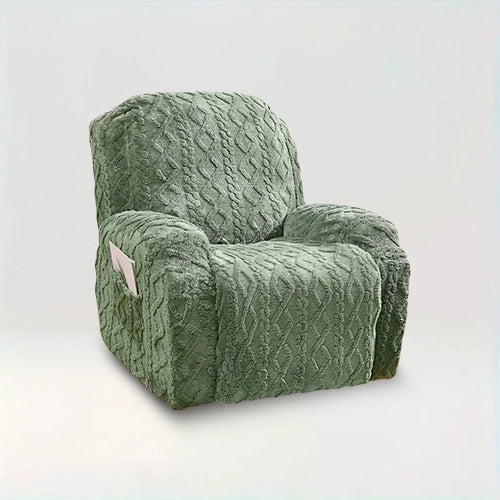 Housse de fauteuil inclinable en tissu peluche épais - Elisa de couleur vert sur fond beige