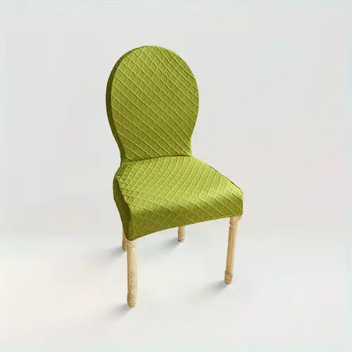 Housse de chaise à dossier ovale effet tricot Mariana de couleur vert pistache sur fond beige