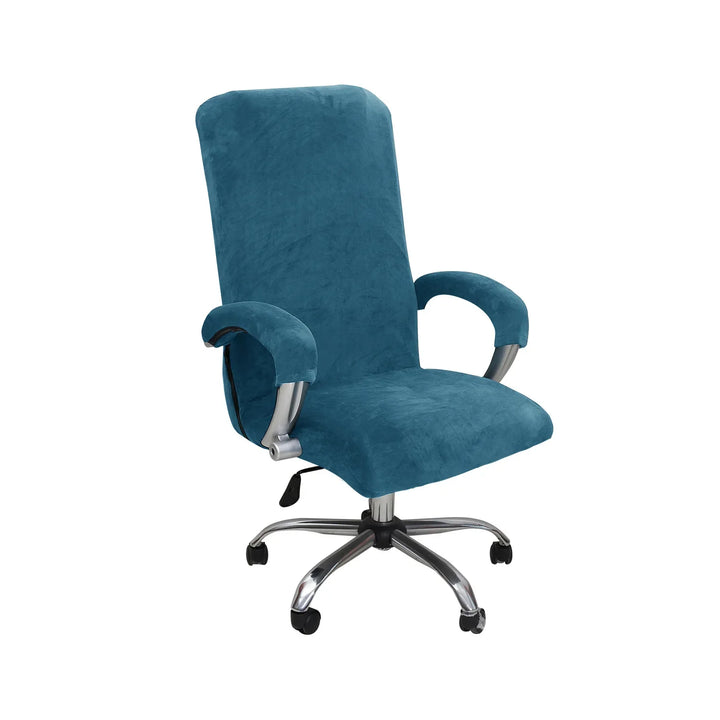 Housse de chaise de bureau en velours Lolita de couleur bleu turquoise