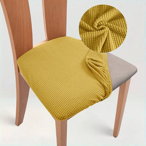 Housse de siège de chaise en Jacquard - Emy de couleur jaune sur fond beige