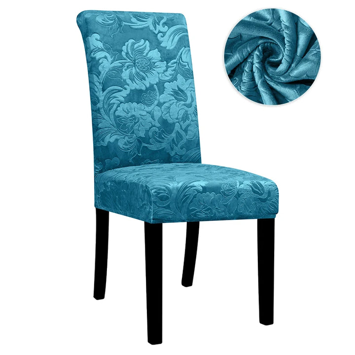 Housse de chaise en jacquard avec motifs feuilles Natalia de couleur bleu canard