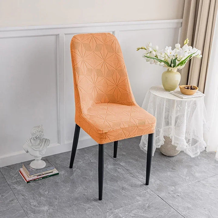 Housse de chaise ovale en Jacquard forme étoilée Lya de couleur orange