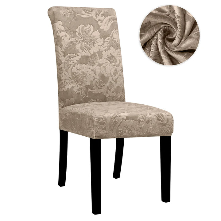 Housse de chaise en jacquard avec motifs feuilles Natalia de couleur beige