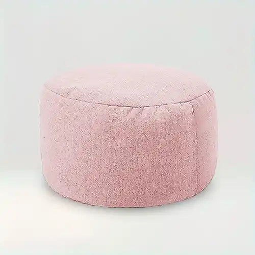 Housse de pouf rond en tissu Assia de couleur rose clair sur fond beige