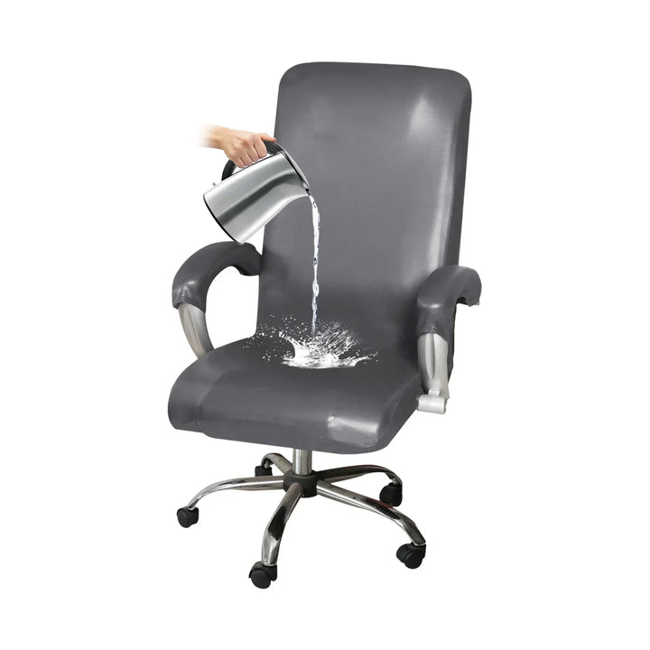 Housse de chaise de bureau effet cuir imperméable Eliza de couleur gris